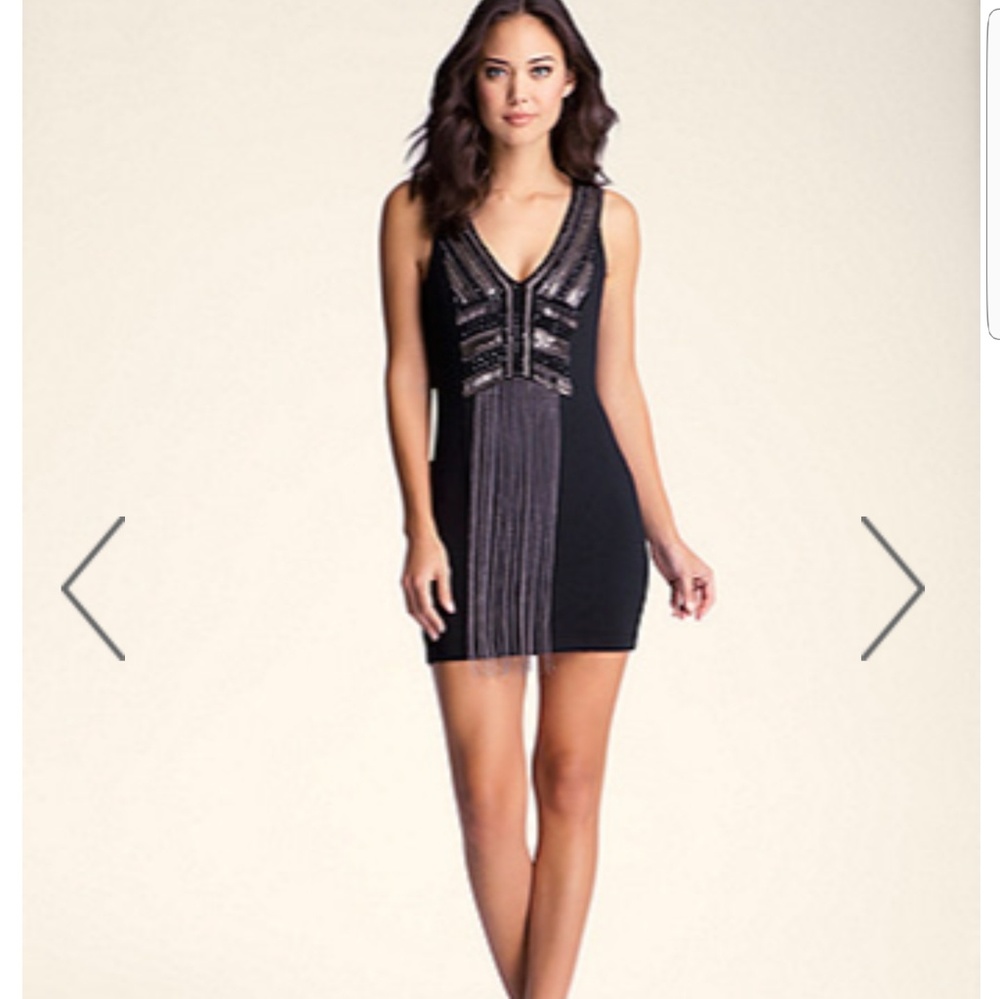 BEBE FRINGE CHAIN SILVER BLACK DRESS NWT - Picture 5 of 9